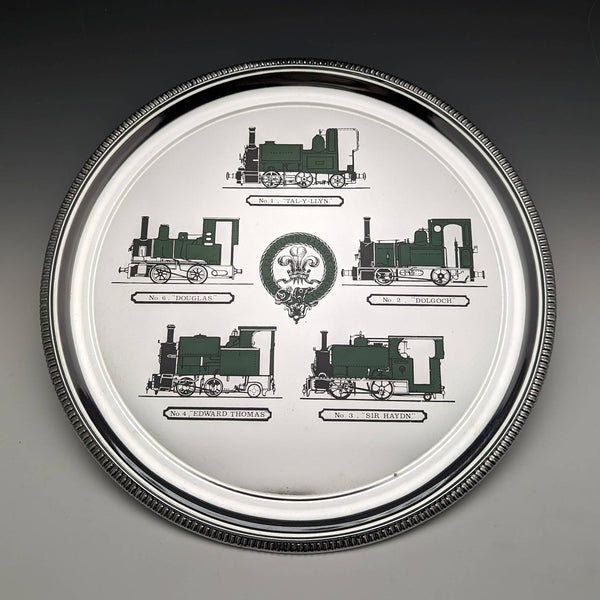 British Vintage Chrome Plate Tray Locomotive Design Diameter 30cm